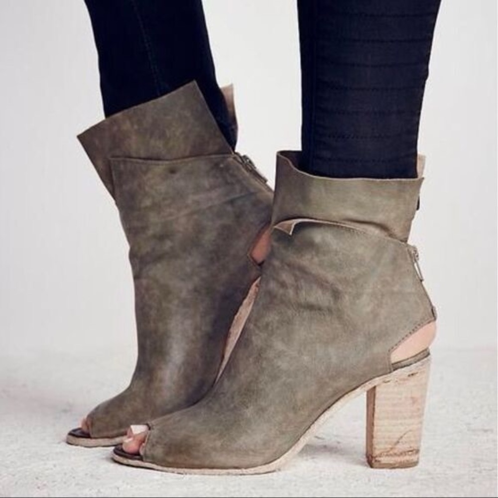 Free People Grey Peep-Toe Heeled Boots